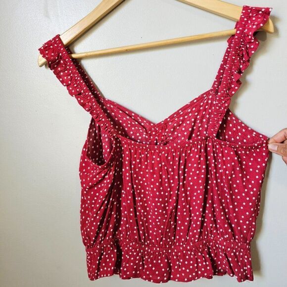 EUC EXPRESS POLKA DOT RED/WHITE FLUTTER STRAPS CINCHED SWEETHEART NECK TANK M - Picture 3 of 13